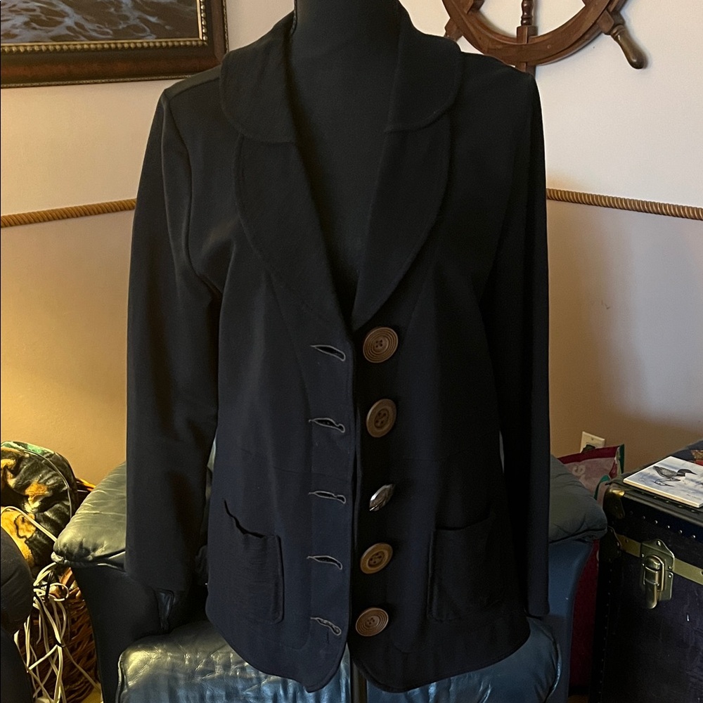 Onyx Black Women's Blazer with Unique Buttons